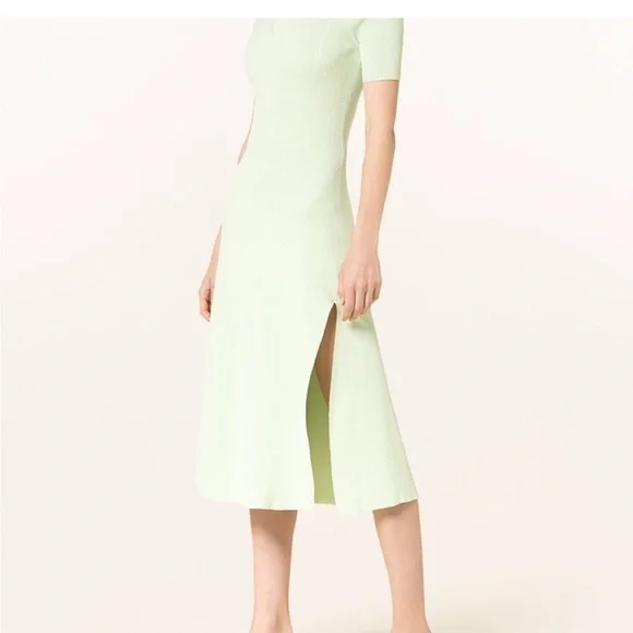 Maje Pastel Green Ribbed Knit Tie Back Midi Dress 38 - Picture 4 of 15